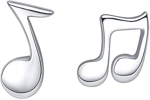 Belons Pendientes de plata de ley 925 para niñas, con notas musicales, Plata, Sin piedra preciosa
