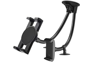 Dual Car Tablet Holder, woleyi Windscreen Car twin Phone Tablet Mount with 20cm Flexible Long Arm Suction Cup for iPad Pro/Air/Mini, iPhone Series, Samsung Galaxy More 4-11" Phones and Tablets