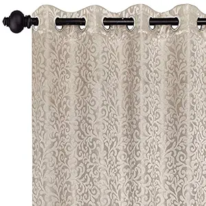 Urban Hues Eyelet Beige Polyester Jacquard Fabric Window, Door Curtains-7ft