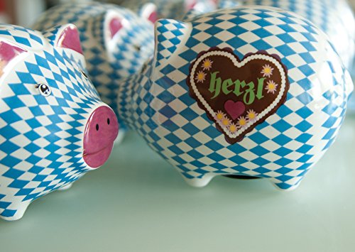 ebos Sparschwein ✓ Herzl ✓ Spatzl ✓ aus Keramik | blau | weiß | Spardose | Sparbüchse - 5