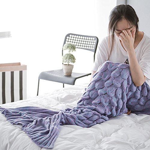Mermaid Blanket Sleeping Bag Air Conditioner Wool Thicken Nap Bed Warm Blanket Mermaid tail knitted blankets creative sofa casual blanket (lila) - 2
