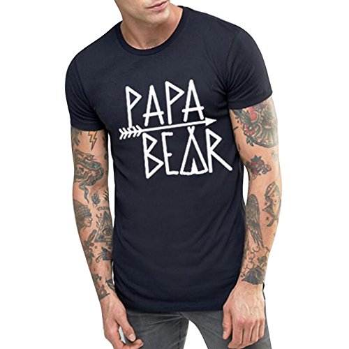 Meedot Famille Correspondant Tenues Ours Lettre Imprimer Lettre pour Maman Papa Enfants Bébé Match T-Shirt Papa Black 2XL