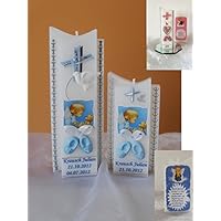 Taufkerze/Kommunionkerze,Konfirmationskerze mit Engel Baby Foto oder Teddybär-Junge,Mädchen Name,Datum