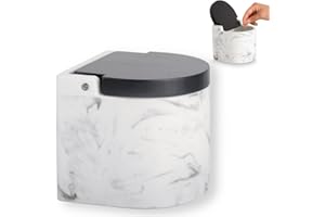 KOOK TIME saleros de cocina con tapa de madera de bambú basculante - Salero de cocina con base cerámica efecto marmol para usar como salero y azucarero o especieros, 11.5 x 11.5 x 11.4 cm