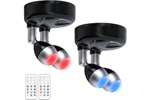 IXYHKB LED Battery Spotlights, 2 Pcs Dual-Head Mini RGB Battery Spotlights Indoor with Remote Control Wireless LED Spot Lights RGB Picture Lights with 13 Light Colors Dartboard Light Art Lights Party Light