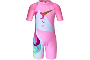 Moneric Girls Swimming Costume Kids One Piece Swimsuit Unicorn Swimwear UV Protection Zipper Bathing Suit Rash Guard Surfing Beachwear