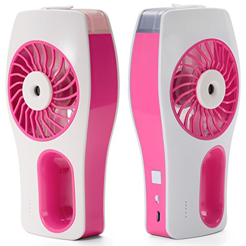 Juboury tragbarer USB Ventilator mit Luftbefeuchter. Super Kühlwirkung für Unterwegs, Zuhause und im Büro (Rosa) - 2