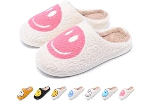 NiRhE Comfy Smiley Face Cozy Plush Warm Slide on House Slipper with Memory Foam Home Slip-on Fur Slippers Cushioned Indoor Outdoor Clog Slipper for Women Men Girls Boys,B-38/39EU