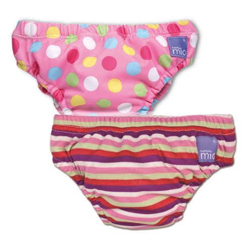 Vital Innovations Bambino Mio 2SWML-PS Swim Nappy, Set of 2, Pink Spots and Pink Stripes, Large
