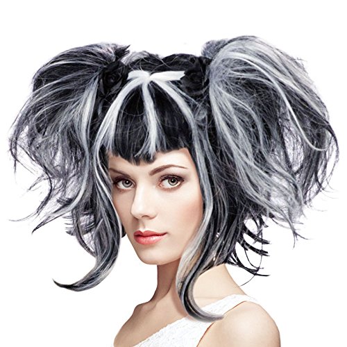 Partilandia Peluca de Hada Mechas Blancas Accesorio de Halloween