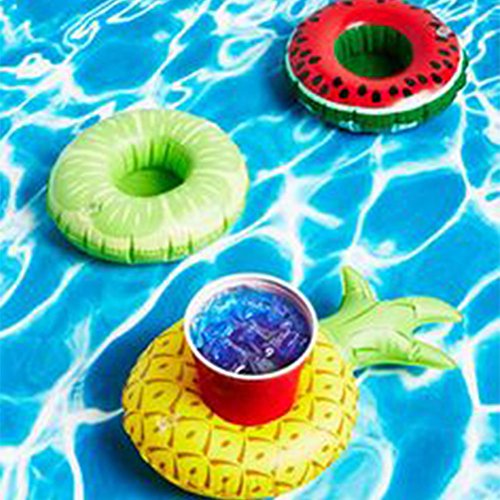 Aufblasbare Pool Float Getränkehalter von lintimes Fruit Watermelon Lemon Ananas Form 3 Becherhalter für Kinder Bad Pool Partys - 4