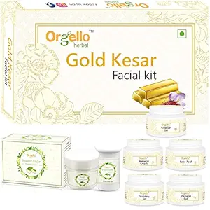Orgello Herbal Gold Kesar Facial Kit combo (5 x 50 g ) for Glowing Skin + Instant Glow Bleach Cream (1 x 40 ml ) ) - for men women girls boys normal oily dry skin sls paraben mineral oil free