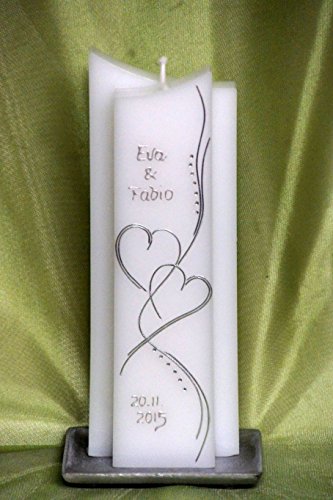 ♥♥ edle Hochzeitskerze ♥♥ mit Steinen - in Sonderform -Silber- ; inkl. Beschriftung ! I-13
