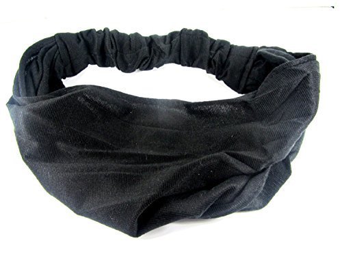 Plain Black Soft Fabric Extra Wide Headwrap/ Bandana Style Wide Stretchy Kylie Elastic Hair Headband