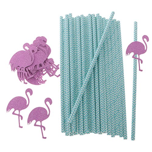 Gazechimp Strand Party hawaii Party Strohhalme Trinkhalme Papierstrohhalme Set/25pcs – Flamingo, 19,6 x 0,6 cm - 6