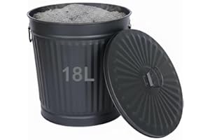Jinfa Ascheeimer mit Deckel – Feuerfester Metalleimer 18L schwarz – robuster Asche- & Kohleeimer für Kamin, Ofen & Grill – Retro Mülleimer mit Griffen & Deckel, vielseitig einsetzbar
