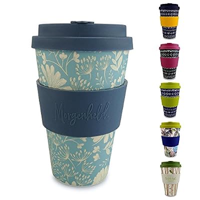 Morgenheld ☀ Ton gobelet tendance en bambou | tasse de café à emporter | gobelet de café durable en silicone et banderole au design tendance, capacité de 400 mL