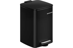 SONGMICS Mülleimer Küche, 20 Liter Abfalleimer, Tretmülleimer, Stahl, mit Inneneimer, Softclose, Offenhaltefunktion, tintenschwarz LTB592B02