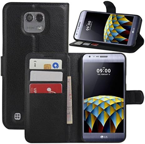 LG X CAM Wallet Case - PU Leather Holster Case, Credit Card Holder, Cash Wallet, Built Stand, Magnetic Closure, Flip Folio Cover-BLACK