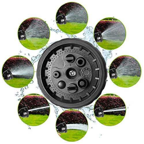 VOOKI Gartenschlauch mit 8-in-1 Brause 7m-30m Flexibel Dehnbar Wasserschlauch für Gartenarbeit Bewässerung Camping Reinigung, Dreifach-Latex-schlauch & massivem Messing Schnittstelle – (Schwarz 7,5m) - 3