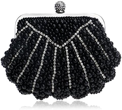 Pearl Evening Bag， Clutch Purse Handbag Shoulder Bag For Women，Crystal Rhinestone Bag (Black)