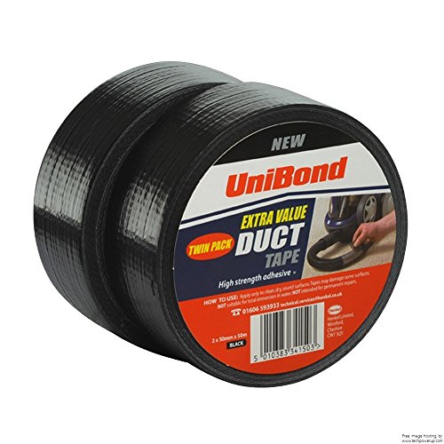 3x UniBond Original Duct Tape High Strength Adhesive - 50 mm x 50 m, Black, Pack of 5