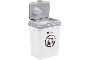 Taylor & Brown 40L/15KG Airtight Pet Food Storage Container Flip Top Locking System With Integrated Scoop Plastic Birds Pet Dog Cat Animal Dry Food Dispenser Bin, White/Grey