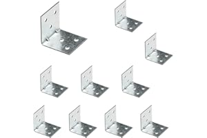 VHG Corner Brackets Wood Connectors - Pack of 10 (40 x 40 x 40 x 1.5) Heavy Duty Reinforced Braces, L Shaped Angle Connector with Beading, Timber Joining Fixing Connector, Galvanised Steel Metal Sheet