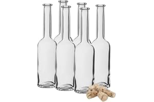 Agritrade AK 200 ml Glass Bottles with Cork 20cl Flask Bottles Clear Transparent Glass for Storing Liqueur Wine Syrup Fruit Juice Home Brewing Wine Making (6)