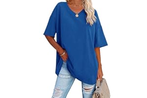 EBIFIN Women's Casual Oversized T Shirts Short Sleeve V Neck Basic Plain Cotton Tee Tops.