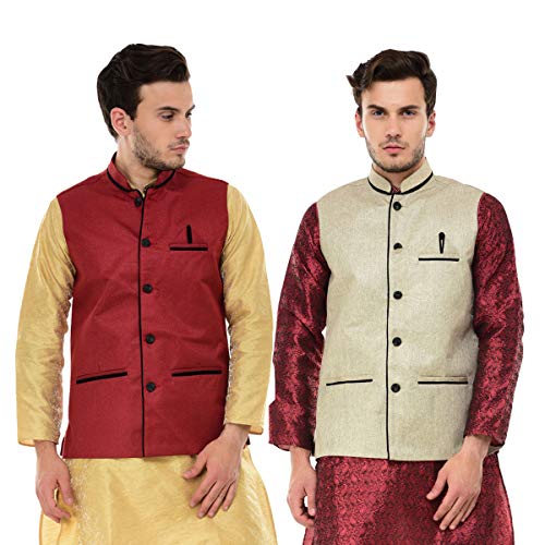 Men's Black-Grey Festive Nehru Jacket / Waistcoat (Pack Of 2)