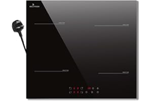 DELITEER Induction Hob Plug in 13amp, Electric Induction Hobs 4 Zone, 60CM Electric Hobs Built-in 220V, 2800W Induction cooker with Safety Lock, Timer