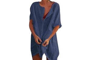 XIWCAFC Robe de Plage Femme Plage Chemise Col Rond Cache-Maillots et Sarongs Plage Bikini Cover Up pour Maillot de Bain Casual Robe de Maillot Beachwear