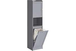 ‎VASAGLE VASAGLE Szafka łazienkowa z koszem na pranie, wysoka szafka łazienkowa, wyjmowana torba na pranie z uchwytami, z drzwiami, regulowana półka, 40 x 40 x 170 cm, gołębi szary BBC761G02