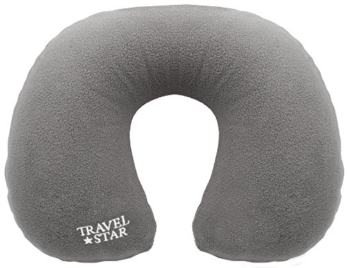 2er Set: Aufblasbares Nackenhörnchen + Kissen mit Fleece-Bezug (Grau) - 6