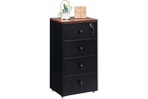 HollyHOME Gabinetes móviles, gabinete con cerradura de 4 cajones, gabinete de almacenamiento de metal con ruedas para oficina en casa en formato carta A4, negro