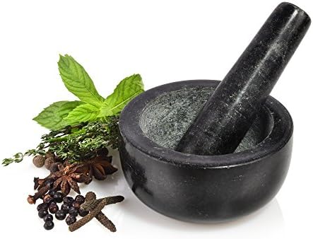 Granite mortar and pestle, overall diameter 11 cm, simple chopping of fresh ingredients such as spices or herbs