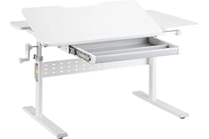 ‎SPACETRONIK Spacetronik Kinderschreibtisch Höhenverstellbar 100x60 cm, Schreibtisch Kinder mit Neigbarer Tischplatte 0-40°, Kinder Schreibtisch mit Schublade & Haken für Rucksack, Weiß