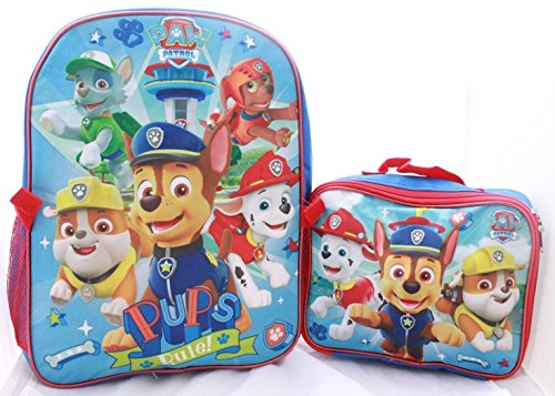 Boys Paw Patrol School Book Bag Backpack Lunch Box Combo Set Blue