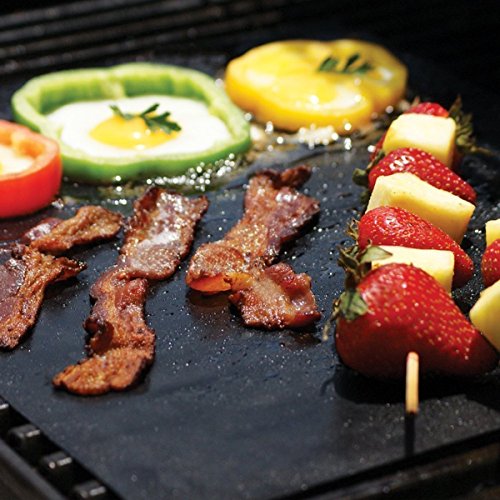 Extsud® BBQ Grillmatten, 5er Set BBQ Antihaft Grill-und Backmatte wiederverwendbar PFOA-frei – Toll über Kohle, Gas und Weber Style Grills – Perfekt für Fleisch, Fisch und Gemüse 40×33 cm (Schwarz) - 3