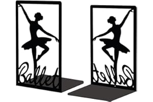 Peacoblue Metal Bookend Stopper Holder Stand for Shelves Decorative, 5.3"x4.3"x7.9" Modern Creative Heavy Duty Study Book End for Desk Shelf, 1 Pair (Ballerina)