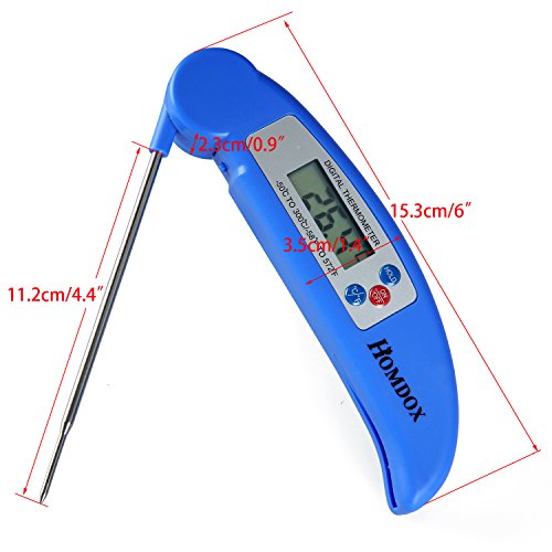 Homdox Fleischthermometer Digital LCD Bratenthermometer für Kochen BBQ Grill Steak Braten Lebensmittel mit Zusammenklappbarer Probe Prüfspitze Edelstahl Blau - 8