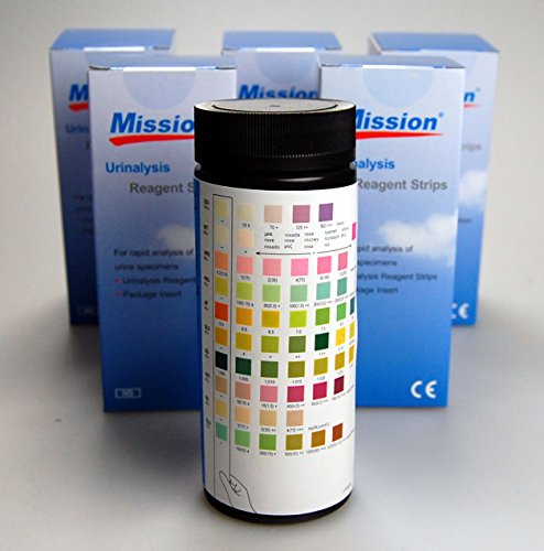 Mission 10 Parameter Professional / GP Urinalysis Multisticks Urine Strip Test Stick Strips for Blood, Billirubin, Urobiligen, Ketone, Protein, Nitrite, Glucose, PH, Specific Gravity, Leucocytes - Pack of 100 strips