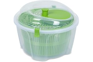 SECENART Secen London - Salad Spinner, Large Capacity with Clear Serving Bowl, Colander Basket, Lettuce Spinner, Plastic Salad Spinner, Vegetable Dryer, Washer Manual Salad Maker (Green)