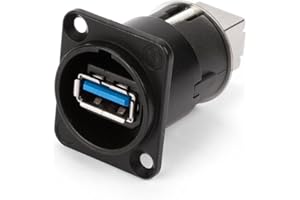 VELLEMAN Neutrik Cambiador de género USB 3.0 Reversible con Puertos Tipo A y B, Carcasa de Montaje en Panel en Forma de D Negra para su Uso en Equipos de Audio, Paneles de conexión, Racks de servidores e