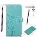 Produktbild Huawei Mate 9 Hülle, Huawei Mate 9 Schutzhülle, Alfort 3 in 1 Lederhülle Fashion Design Premium PU Leder Hohe Qualität Tasche Case Cover Kasten Abdeckung Wallet für Huawei Mate 9 5.9" Smartphone Funktion Standfunktion Unterstützte Telefone und Magnetverschluss mit Schmetterling ( Grün ) + Alfort Schwarz Stylus Pen + Netter Staub Stecker