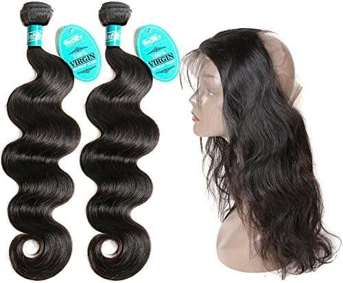 HmtAfro Body Wave 360 Frontal Lace Closure and Brazilian Hair Bundles Natural Color (12'' 14''+10'' 360 closure)