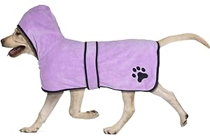 COMFPET accappatoio per cani per il dopo bagno, asciugamano per animali da bagno, accappatoio con cappuccio per cani e gatti di tutte le razze, asciugamano assorbente, M(viola)