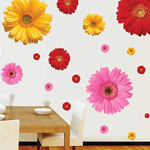 LianLe 45*60cm Blumen Gänseblümchen Wandtattoo Wandaufkleber Wandsticker Abnehmbar für Wohnzimmer Kinderzimmer Schlafzimmer Dekoration (Gelb) - 7