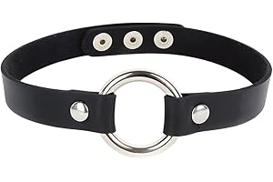 CALFOVERA Adjustable PU Leather Choker Collar for Women O Ring Gothic Style Leather Collar with Chain Links Black Punk Design Short Circle Collar with Rivet for Costume Jewellery Halloween Party